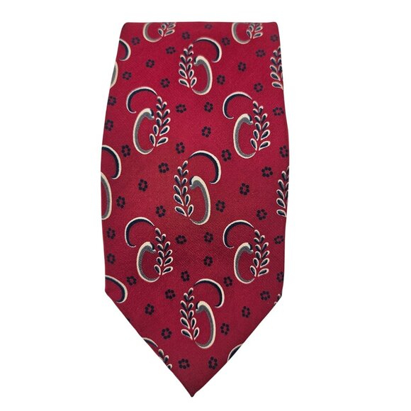 Geoffrey Beene Mens Tie Red Paisley Floral Pattern Silk Handmade Italy Vintage - Picture 3 of 8